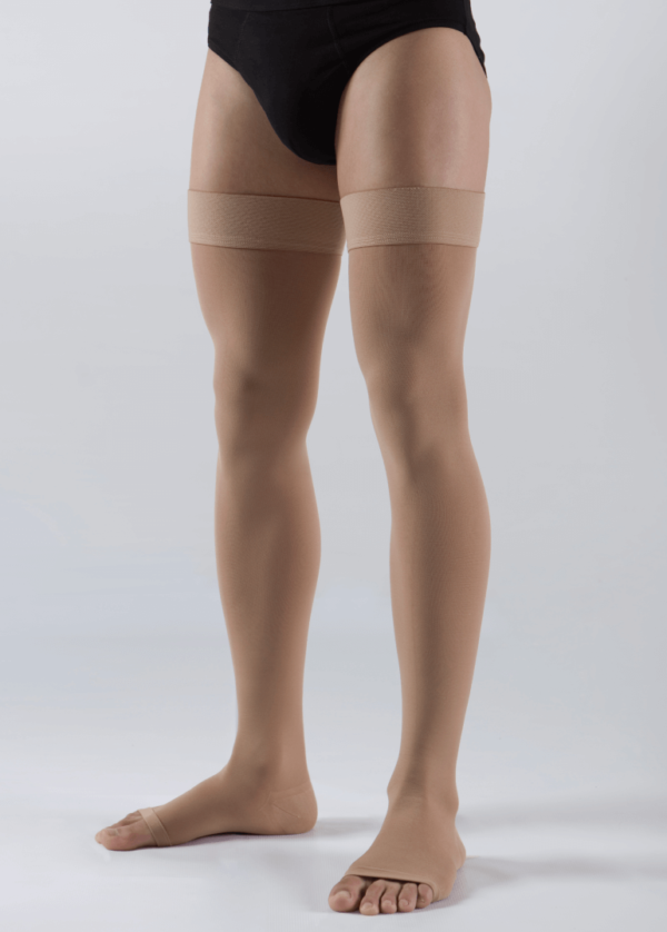 Medical compression open-toe cotton thigh-high stockings with band (m-ag310)